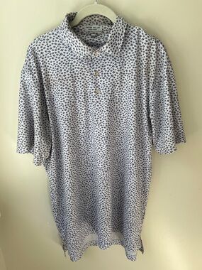Peter Millar Summer Comfort Fish Print Gold Polo Shirt Medium M